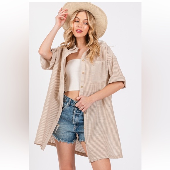 28 Boho Contrast Striped Button Down Shirt Dress - Picture 3 of 6